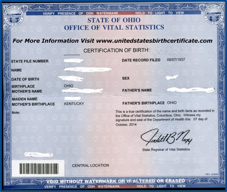 Kentucky Birth Certificate Format