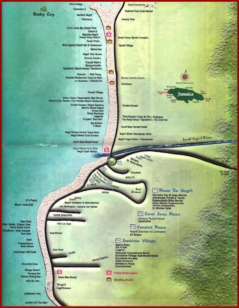 Map Of Hotels On 7 Mile Beach Negril Jamaica