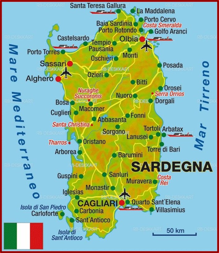 Map Of Italy With Corsica End Sardinia