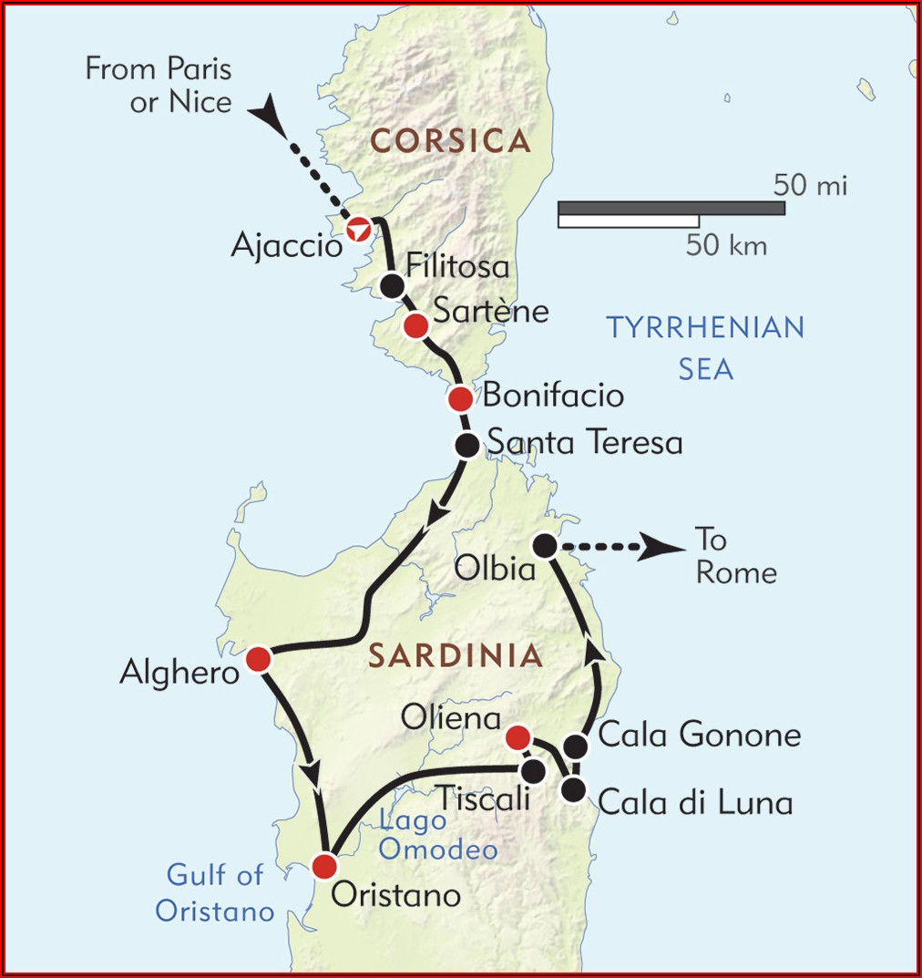 Map Showing Sardinia And Corsica