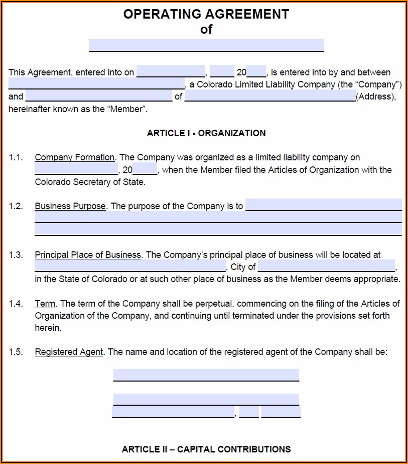 Operating Agreement For Llc Colorado Template