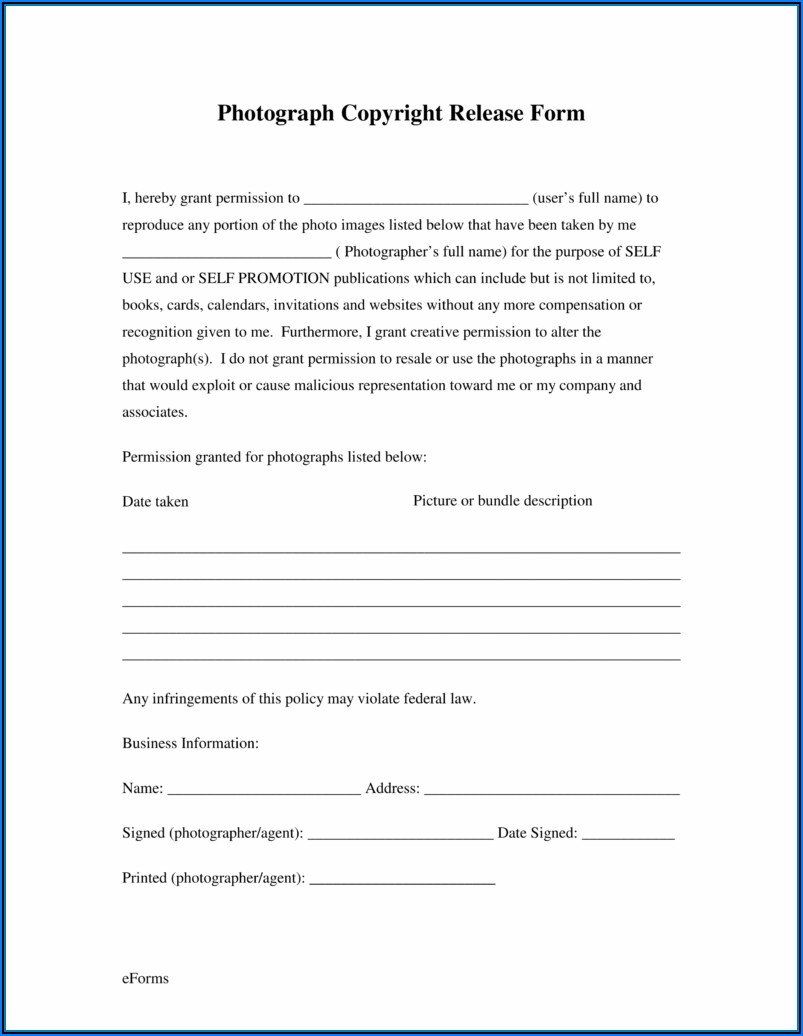 Photo Release Forms For Photographers