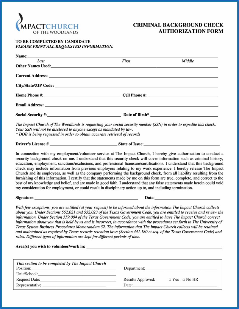 Pre Employment (criminal) Background Check Authorization Form