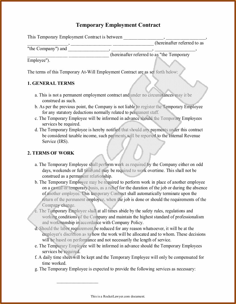 Temporary Employment Contract Template Free Download