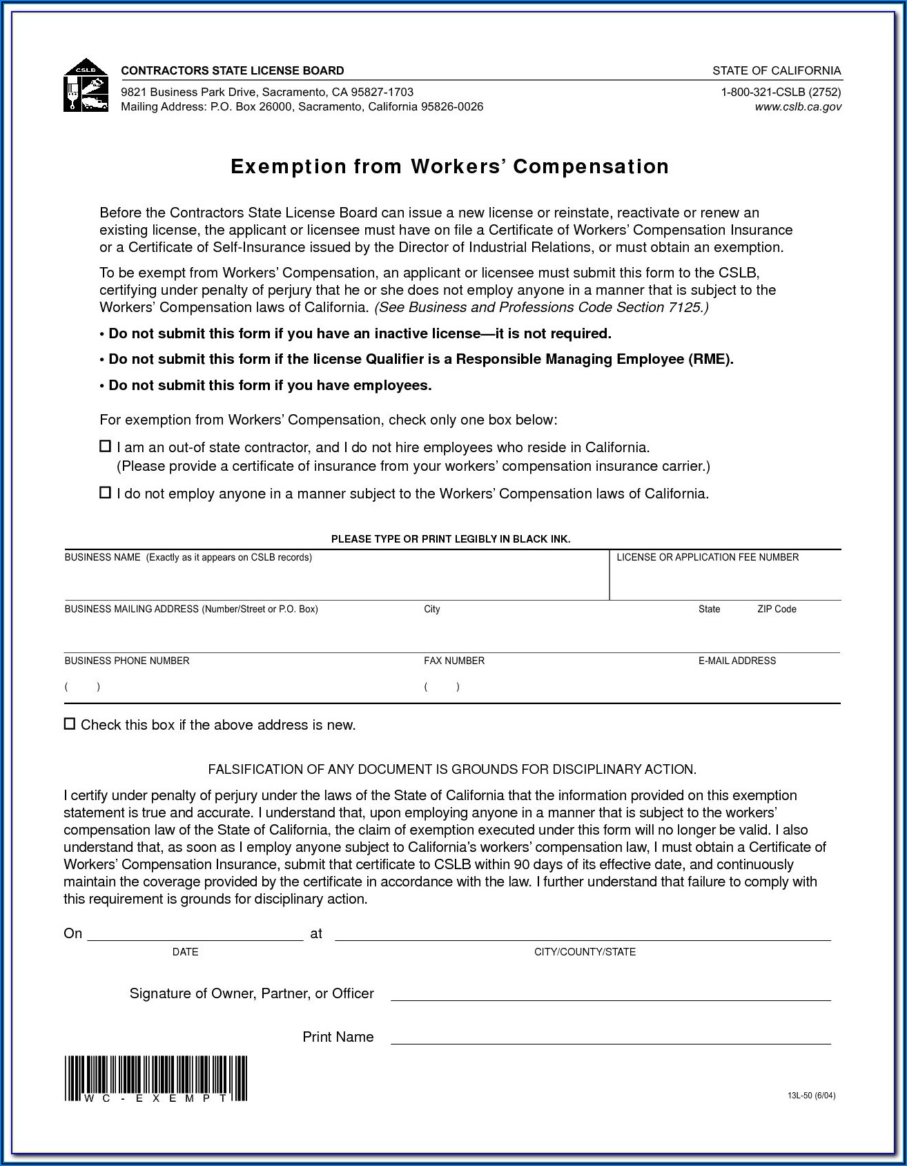 Texas Workers Comp Exclusion Form
