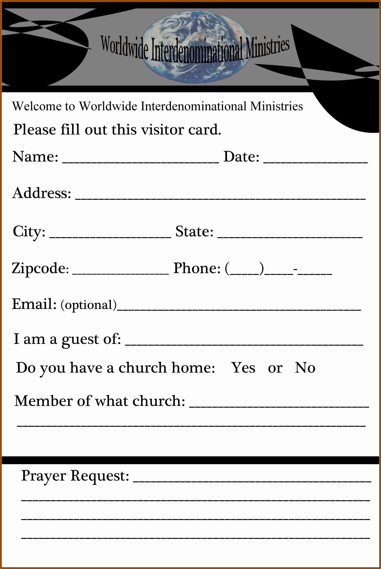 Visitor Card Template Church