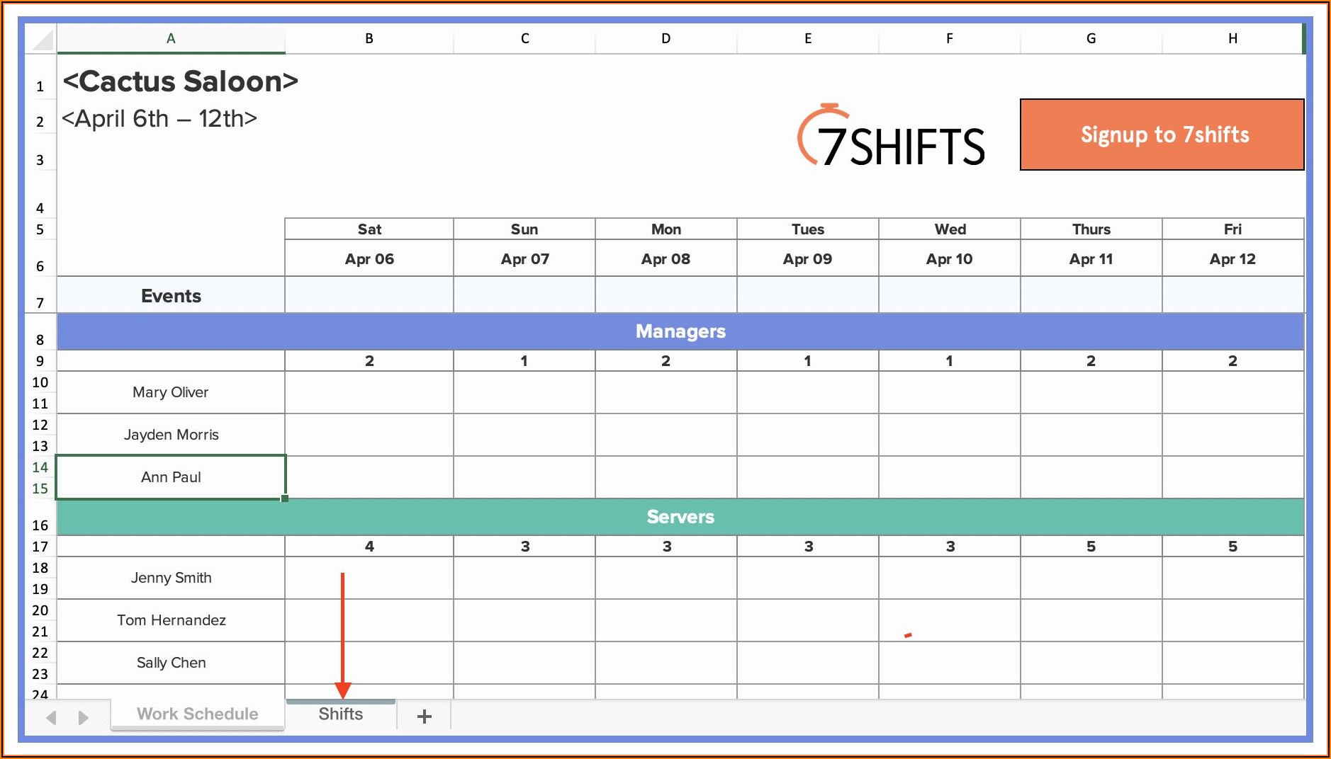 Work Shift Schedule Excel Template
