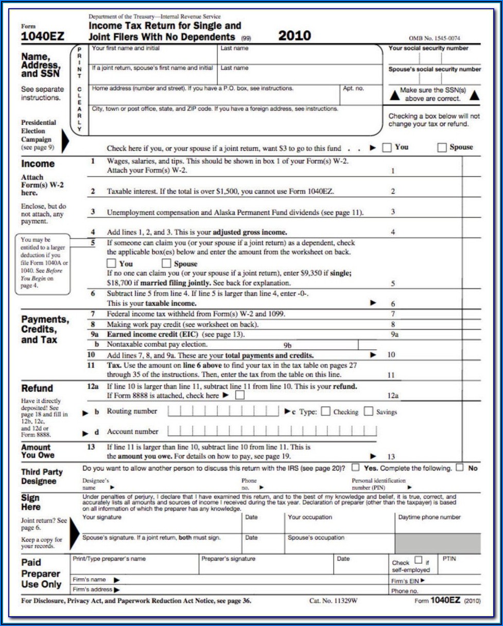 2014 Tax Form 1040 Ez