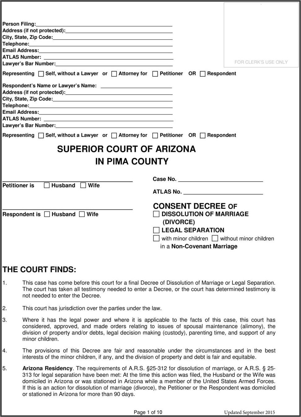 Arizona Divorce Forms Pdf Pima County