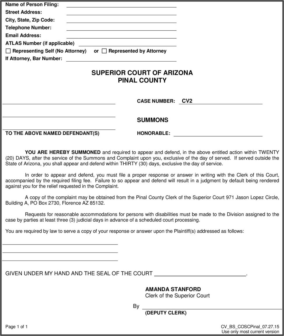 Arizona Divorce Forms Pinal County