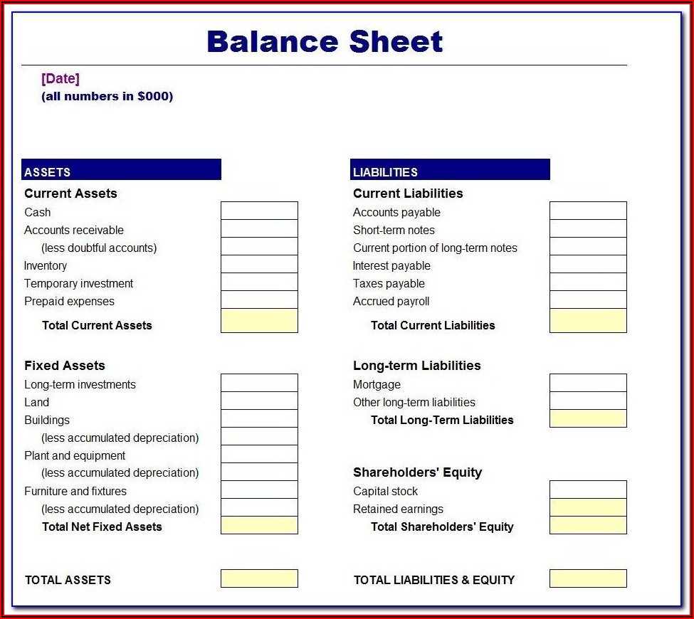 Blank Balance Sheet Forms Free