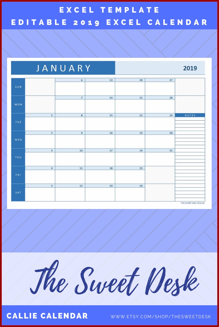 Calendar Planner Template 2019 Excel