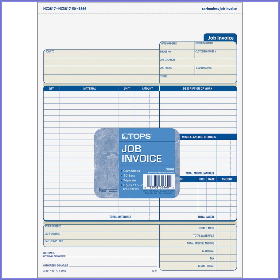 Carbonless Job Invoice Forms