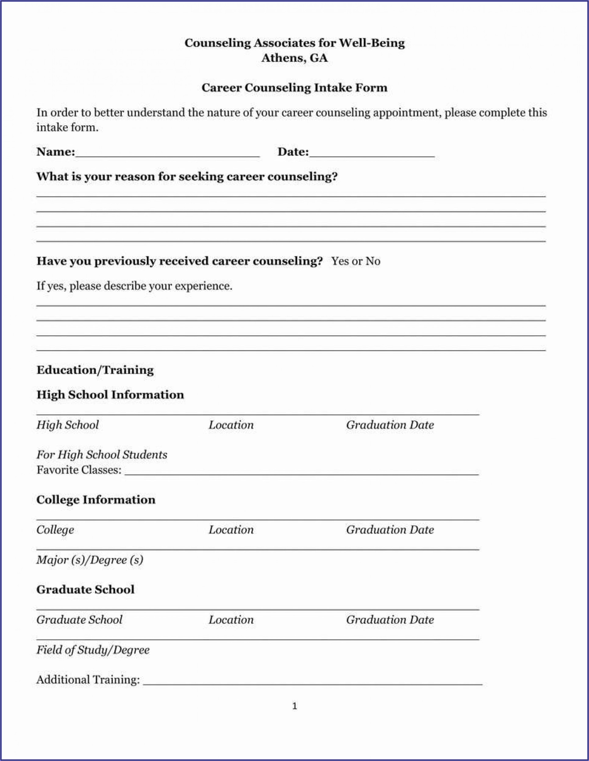 Counselling Intake Form Example