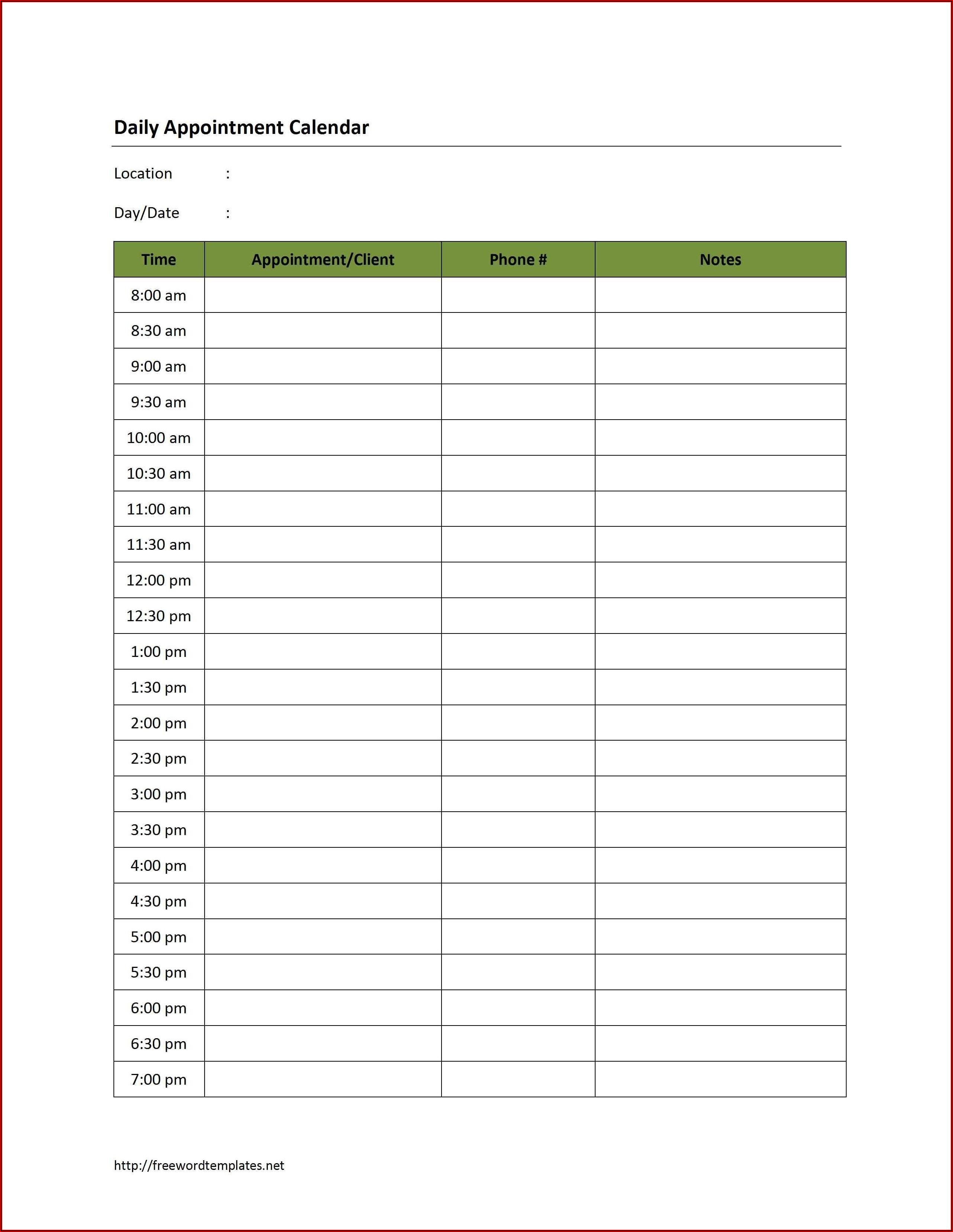 Daily Appointment Planner Template Free