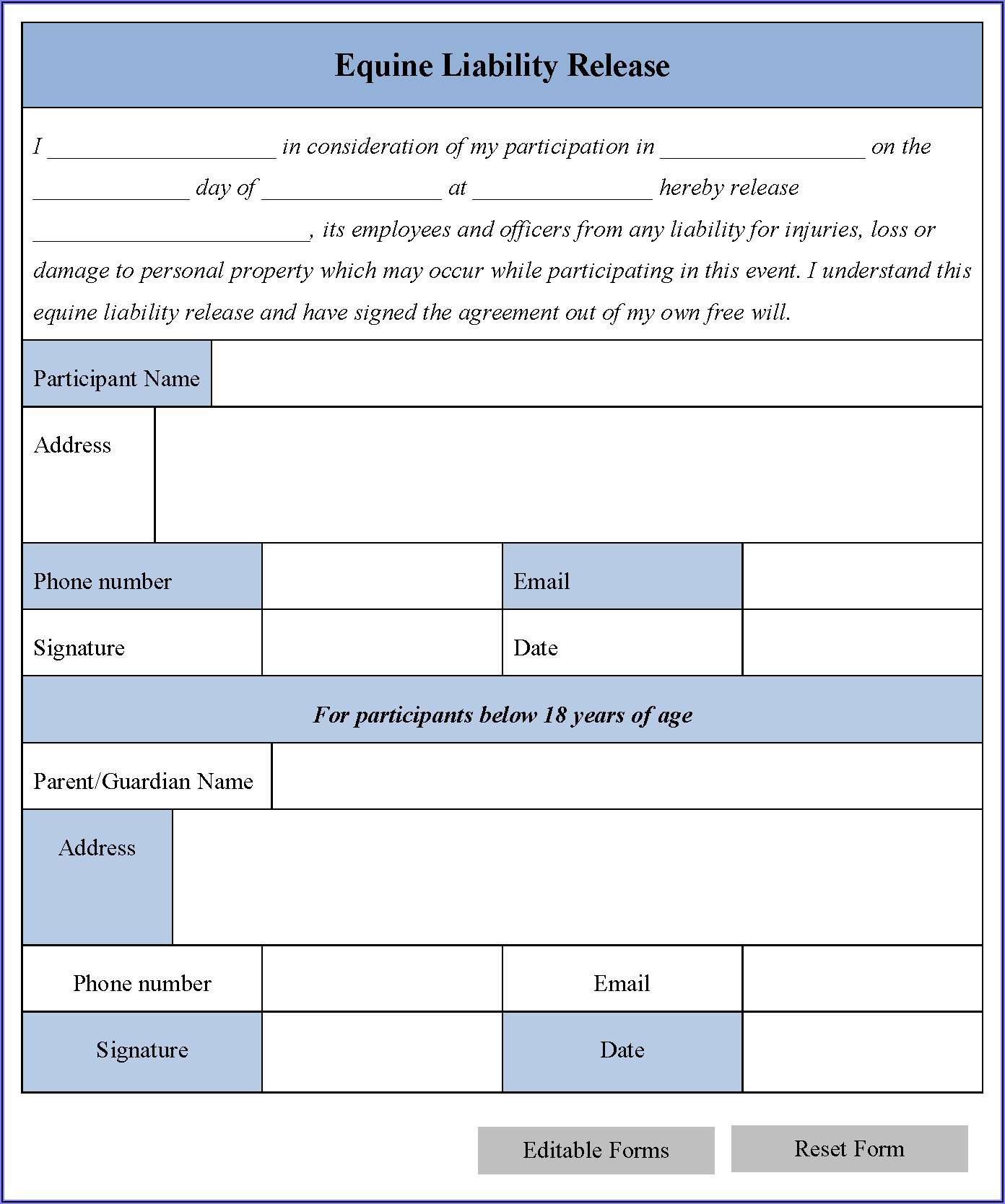 Equine Liability Release Forms