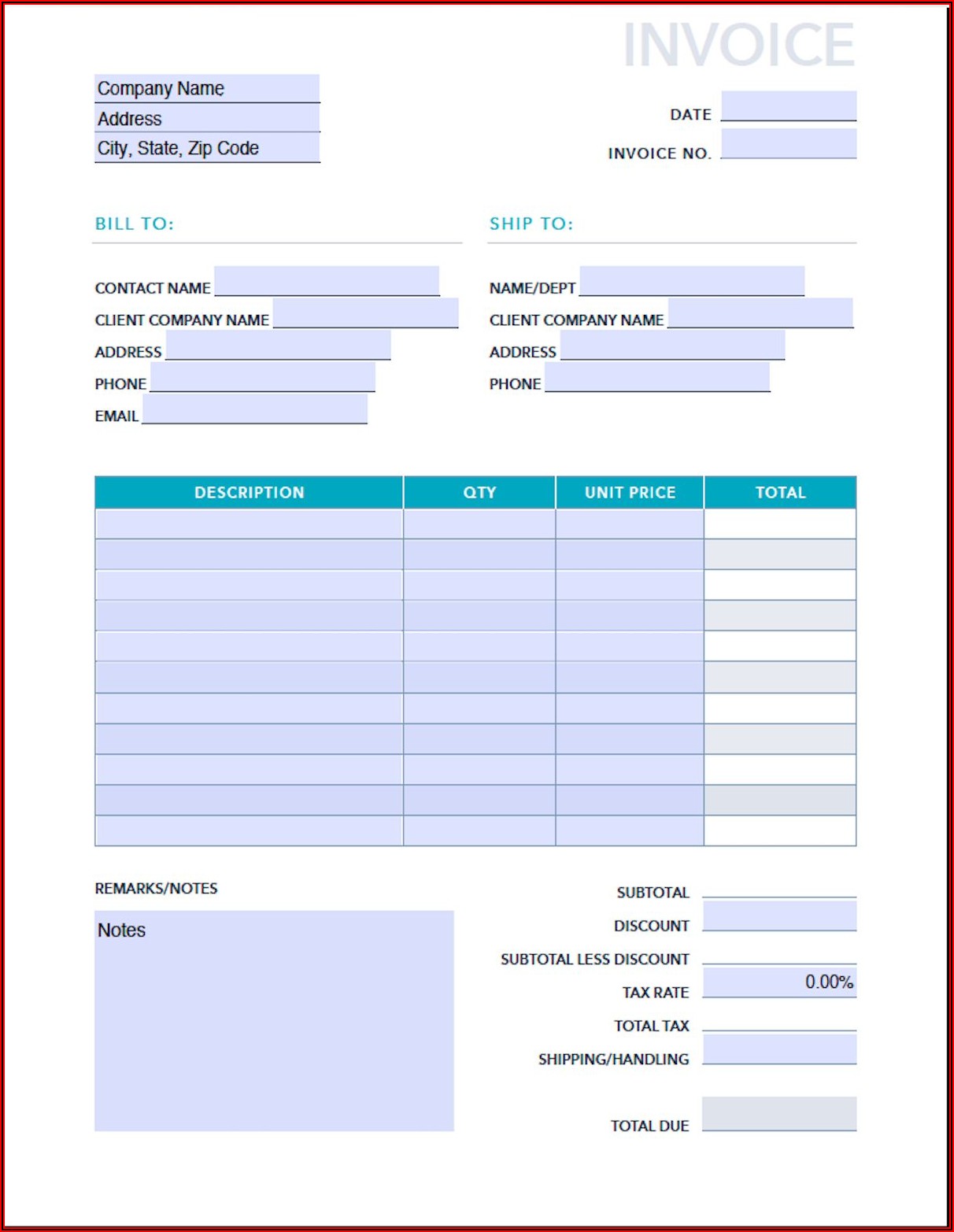 Excel Template For Invoices