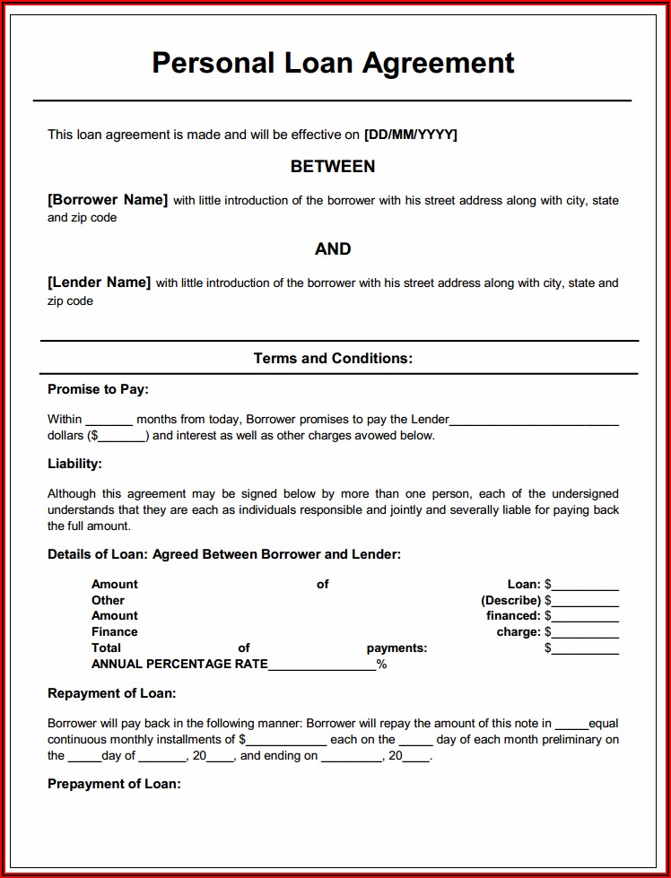 Fill In The Blank Loan Agreement Template