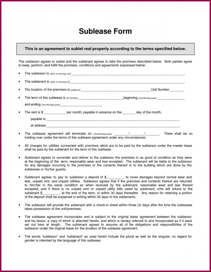 Free Commercial Sublease Agreement Template Uk