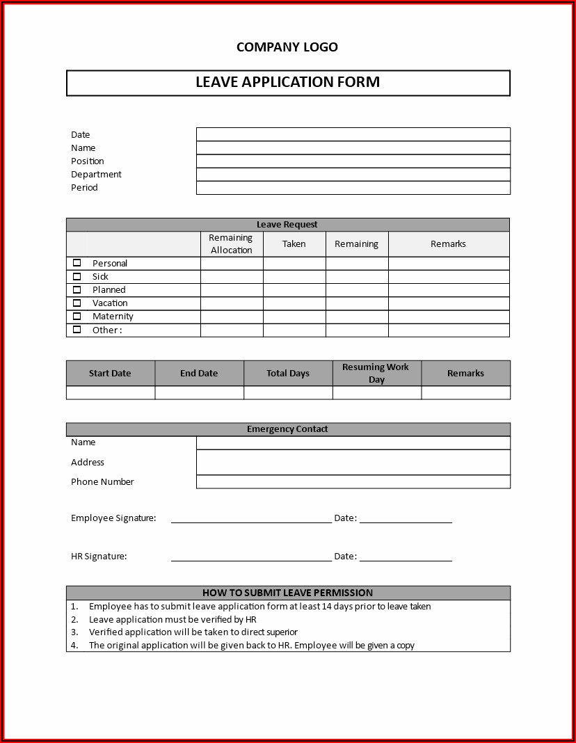 Free Employee Leave Request Form Template