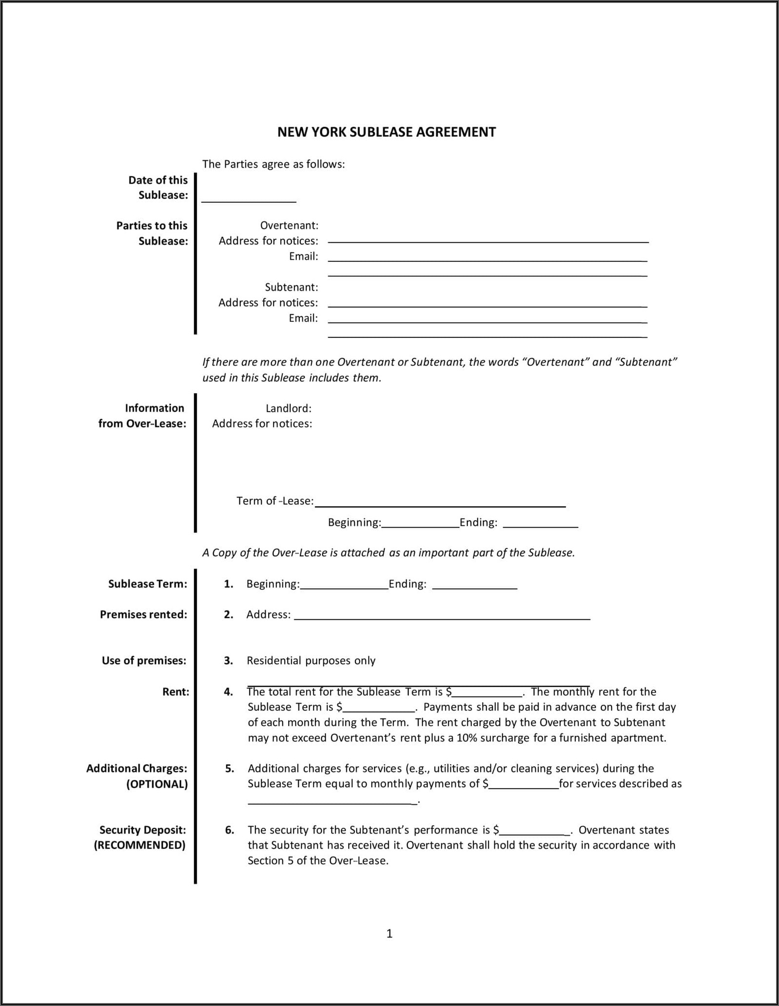 Free New York Lease Agreement Forms