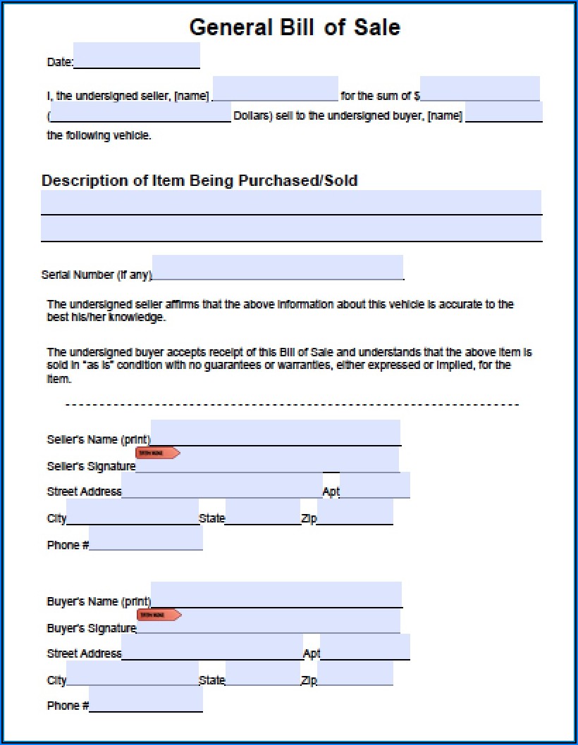 Free Printable General Bill Of Sale Form