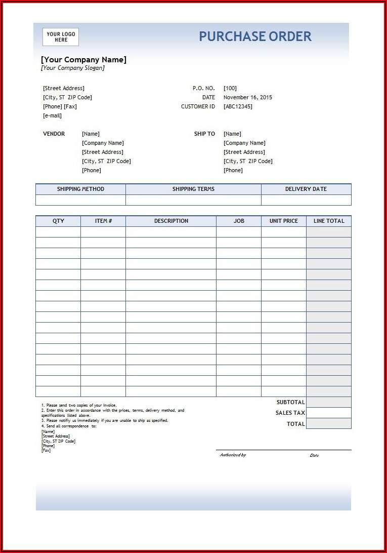 Free Printable Pdf Purchase Order Template