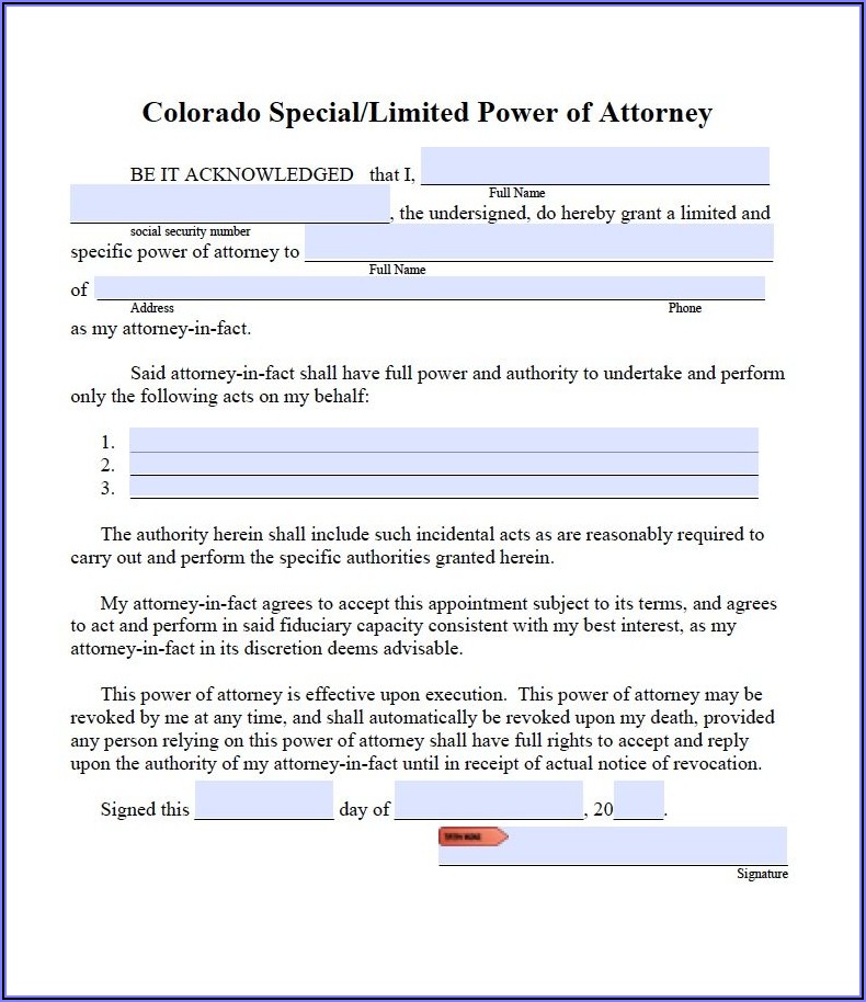 Free Printable Power Of Attorney Form For Colorado