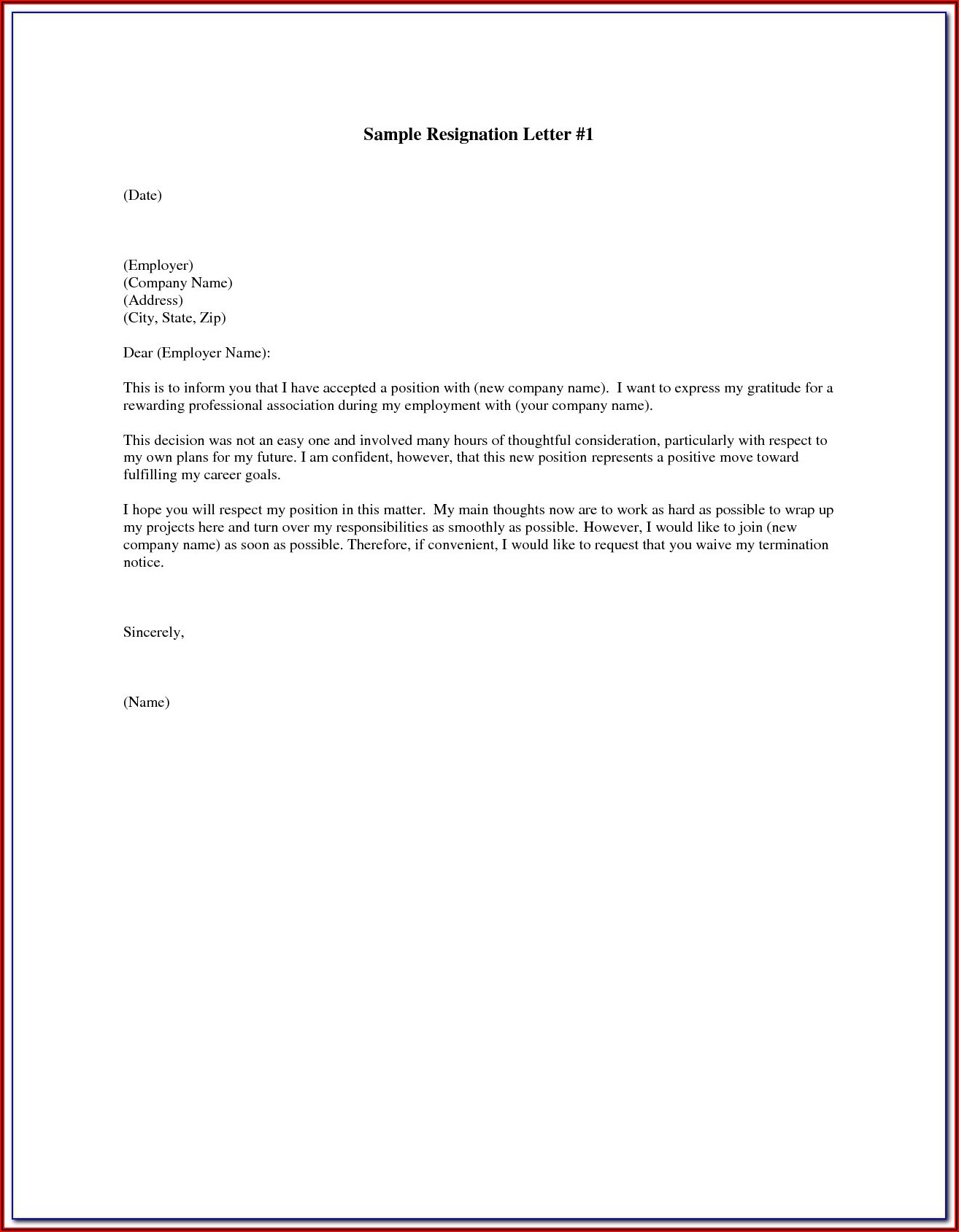 Free Resignation Template Download