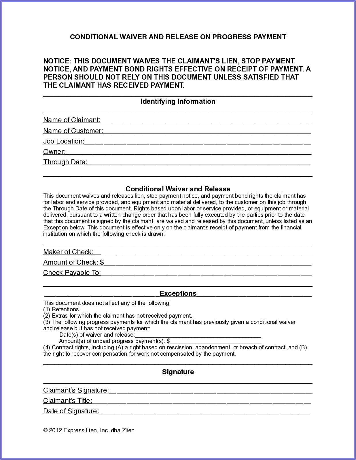 Illinois Release Of Mechanic's Lien Form Cook County