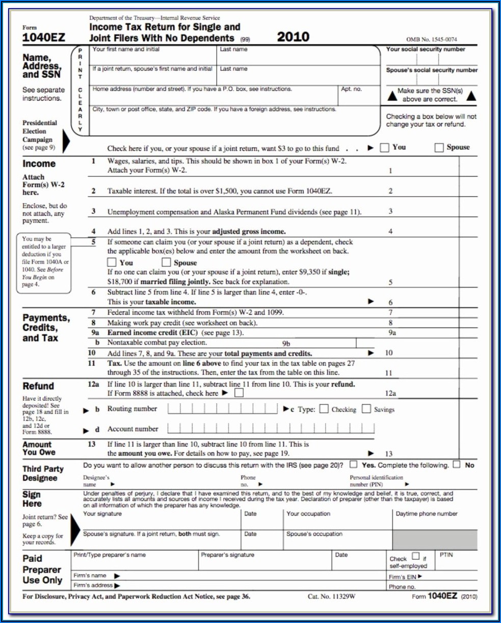Instructions For Form 1040ez 2014