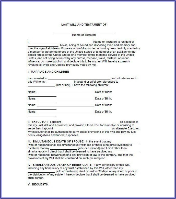 Last Will And Testament Free Forms
