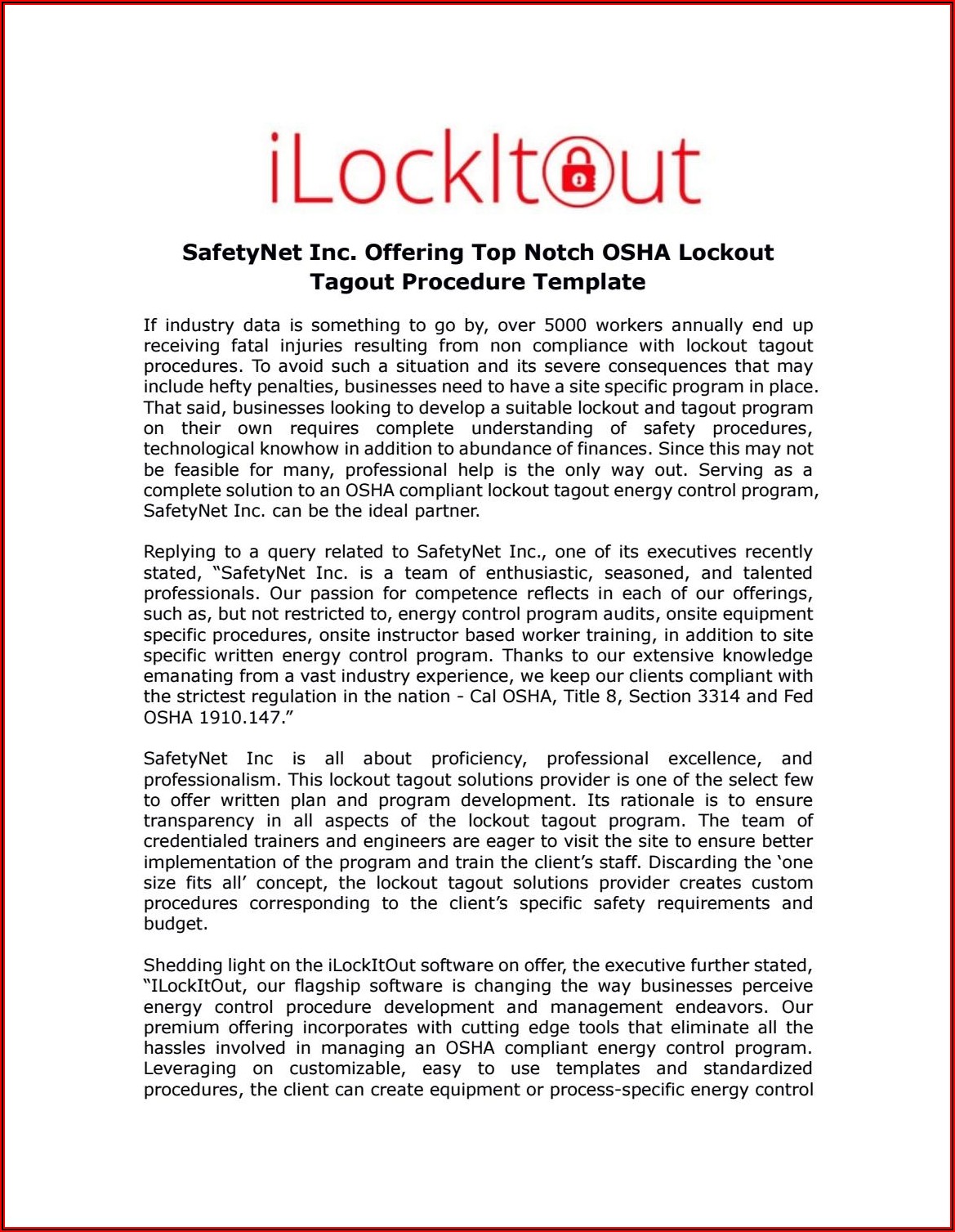 Lockout Tagout Template