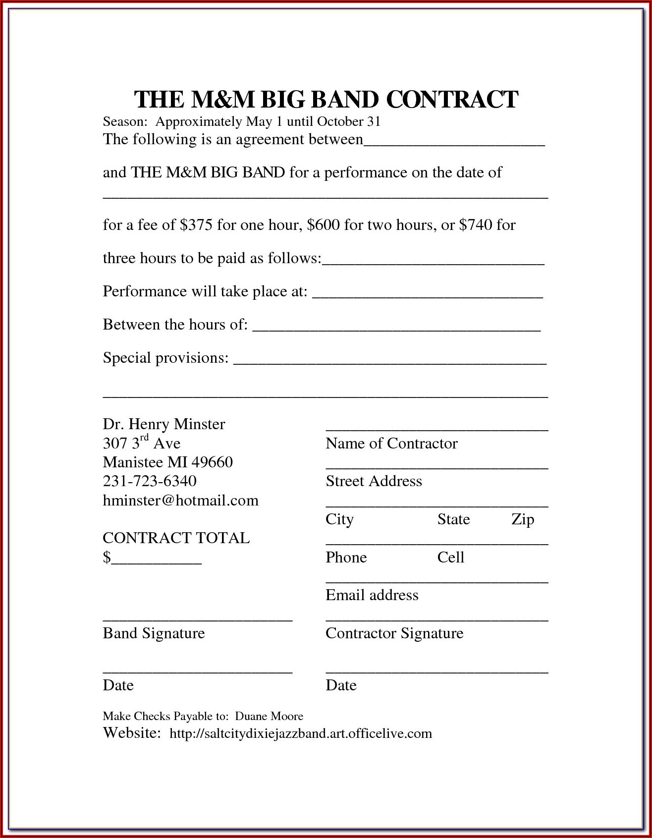 Musicians Contract Template