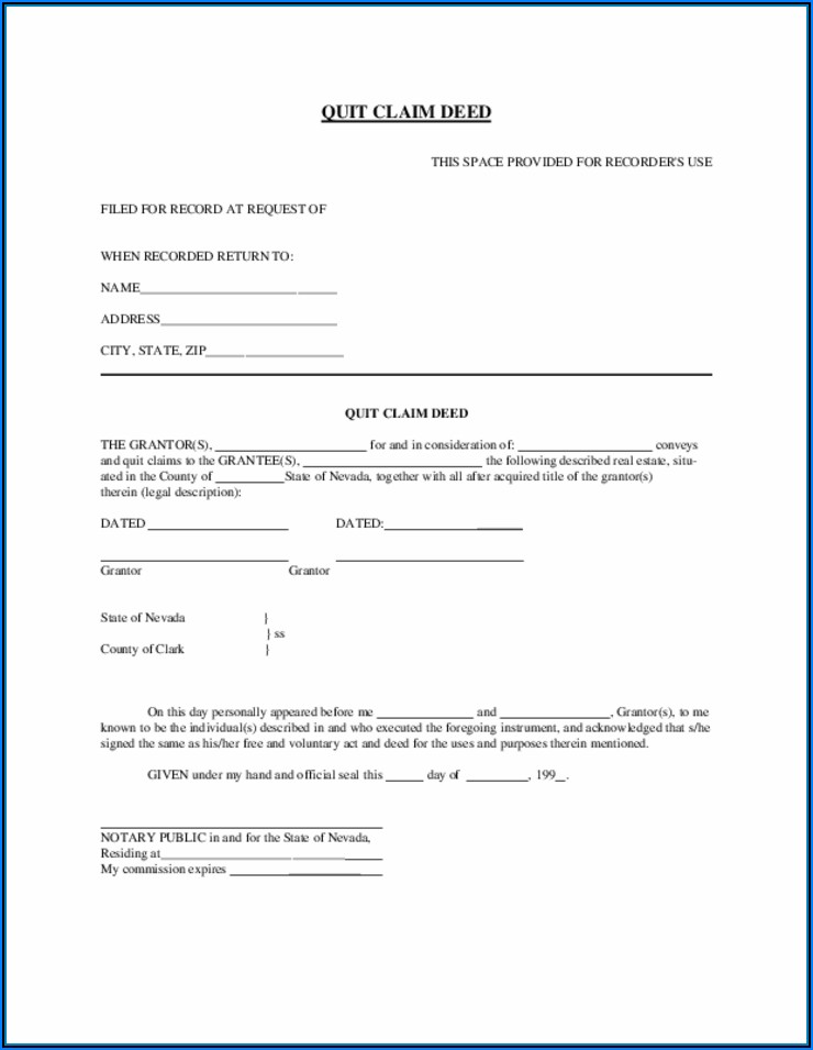 Nevada Quit Claim Deed Template