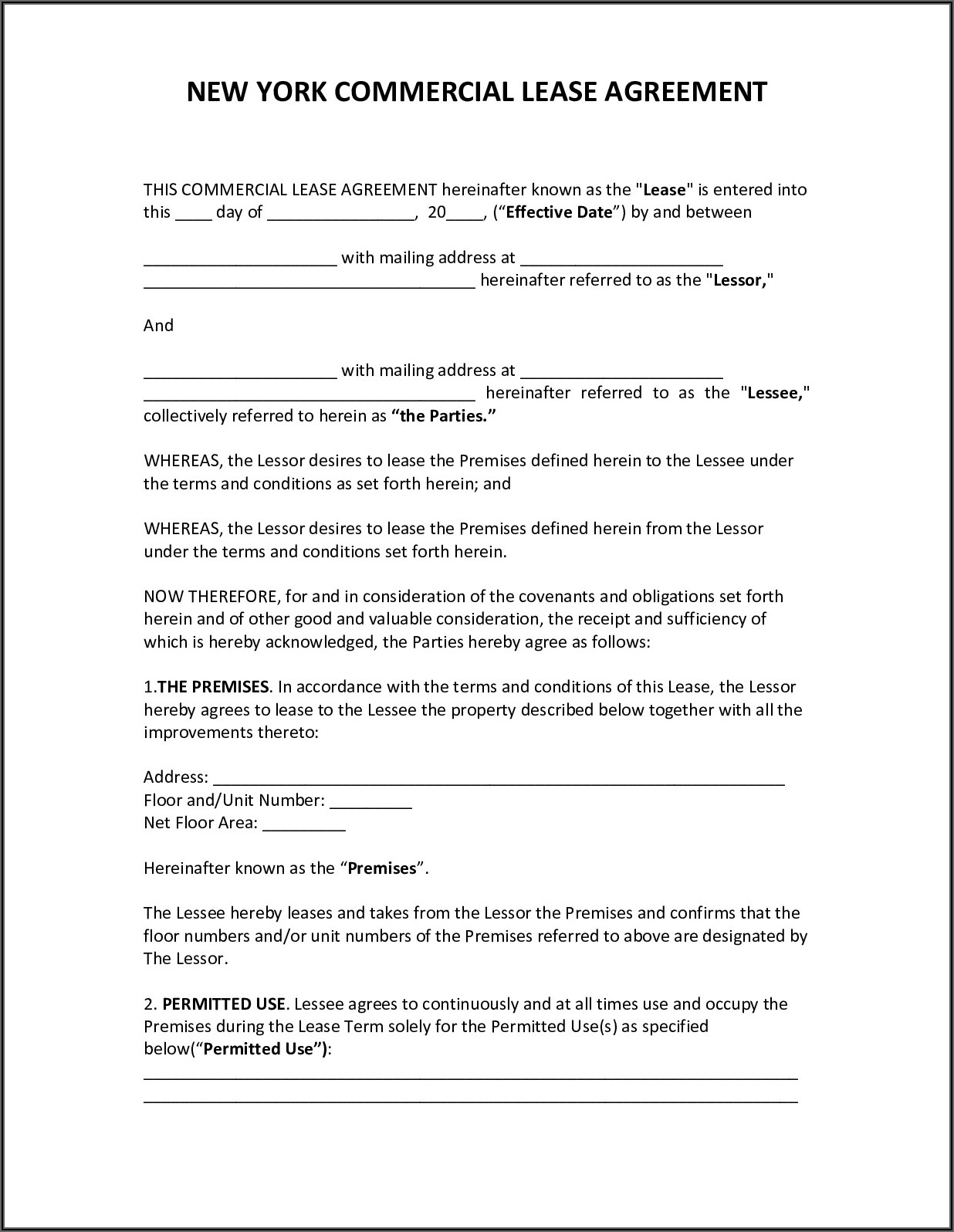 New York Lease Agreement Form