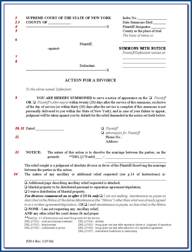 New York State Contested Divorce Forms