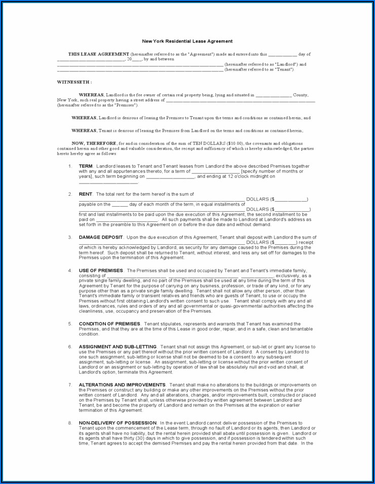 New York Tenant Lease Agreement Form