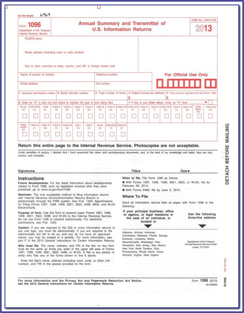 Printable 1096 Form 2019 Irs