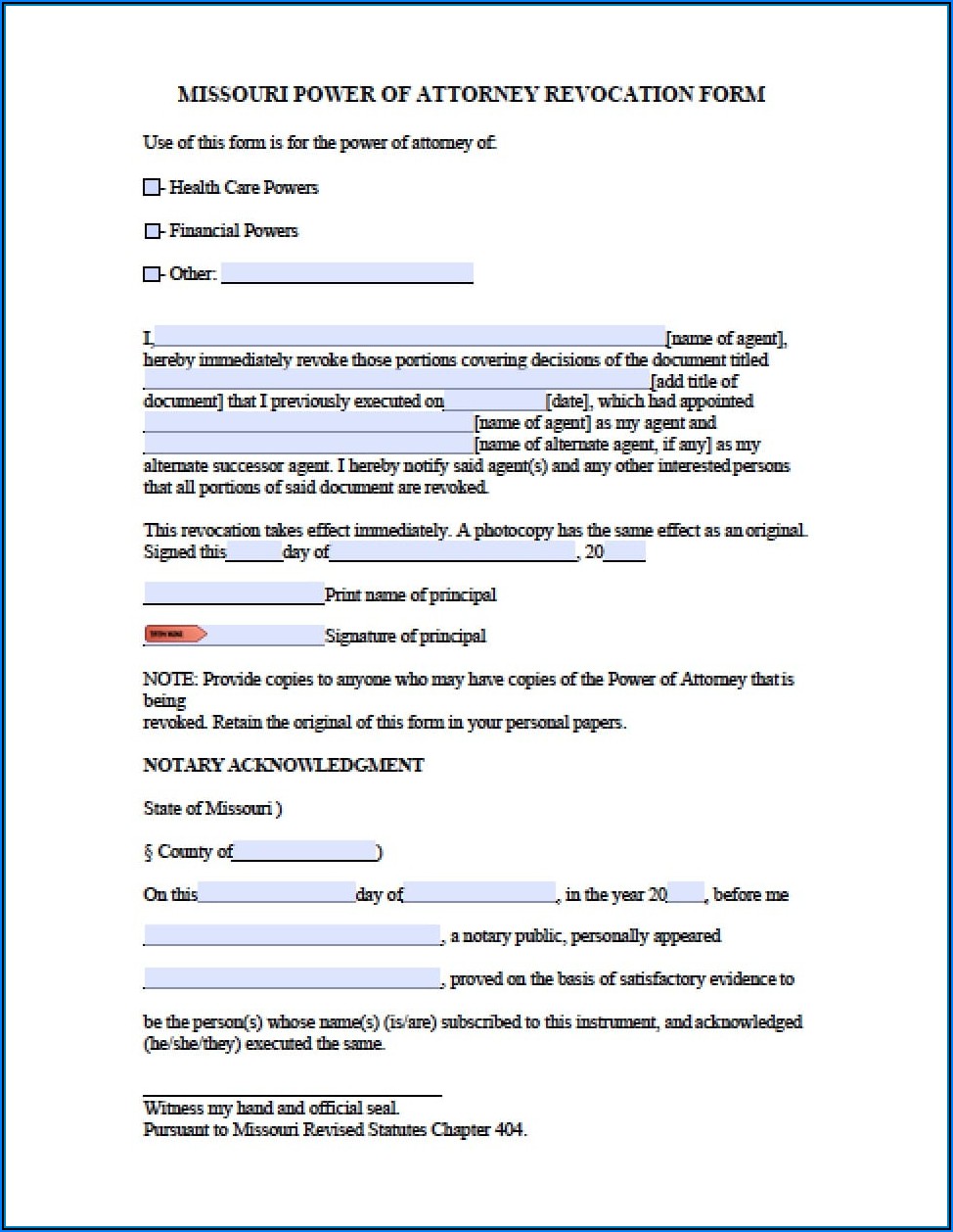 Printable Power Of Attorney Form For Missouri