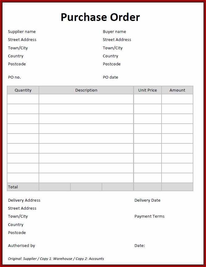 Printable Purchase Order Template