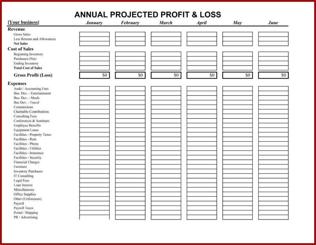 Profit Loss Spreadsheet Template Free