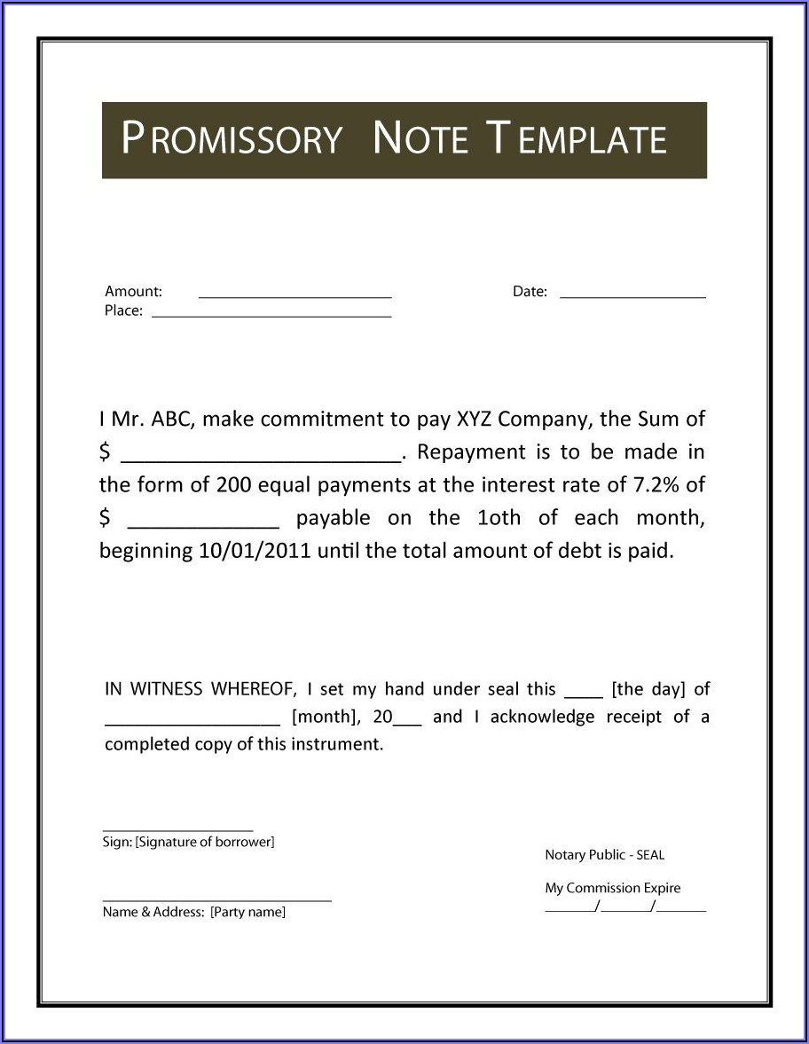 Promissory Note Format In Word