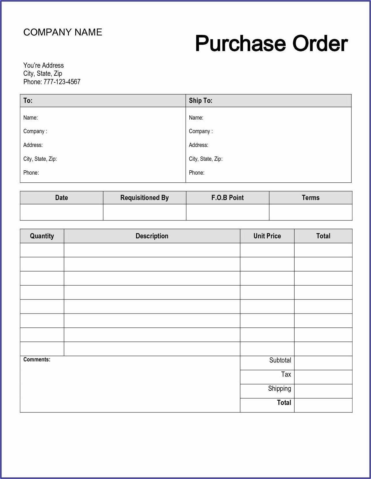 Purchase Order Request Form Template Word Free