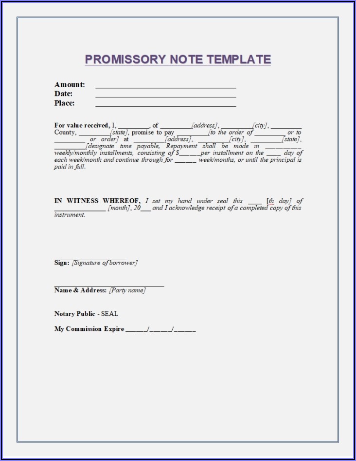 Sample Promissory Note In Word Format