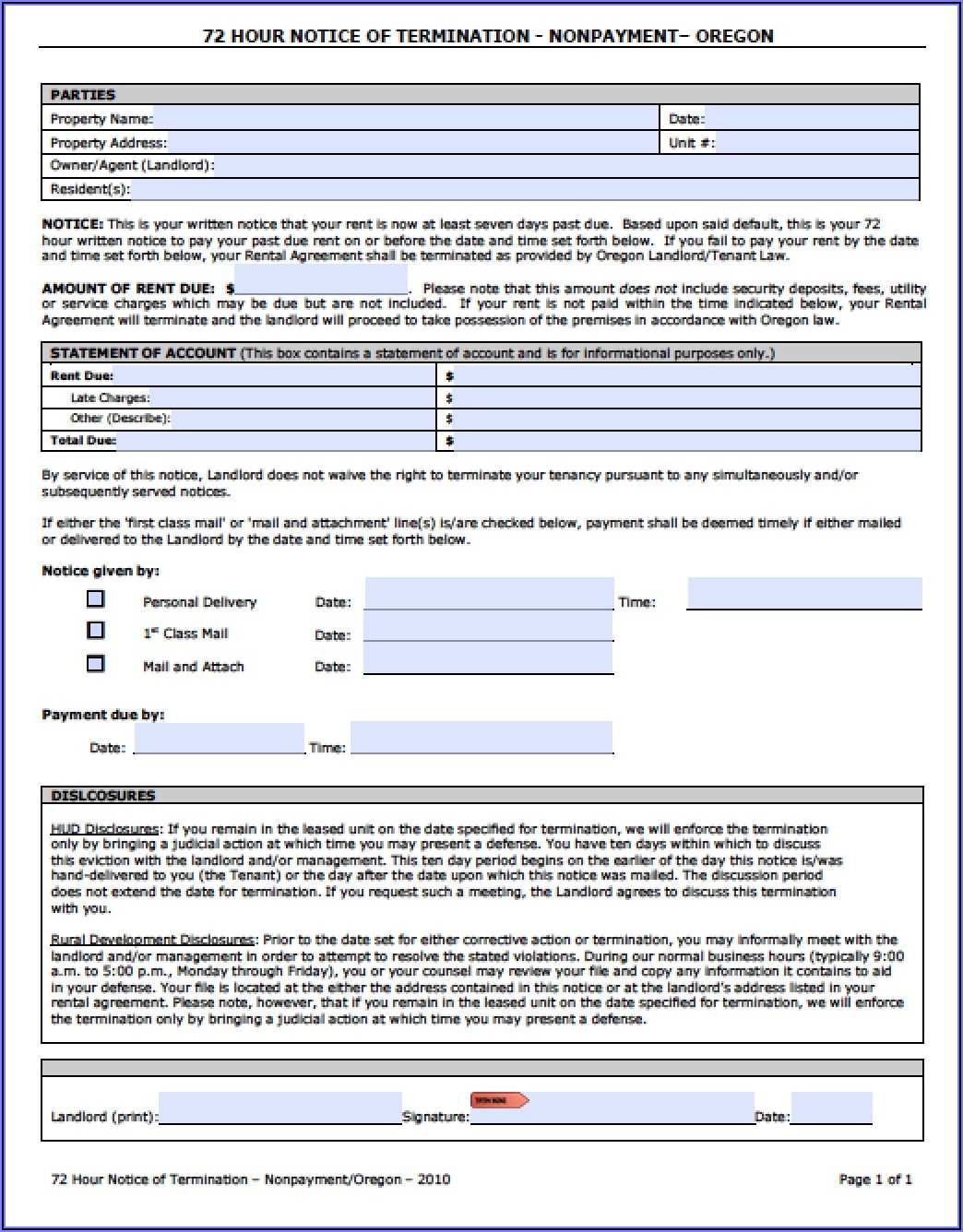 State Of Oregon Eviction Notice Form