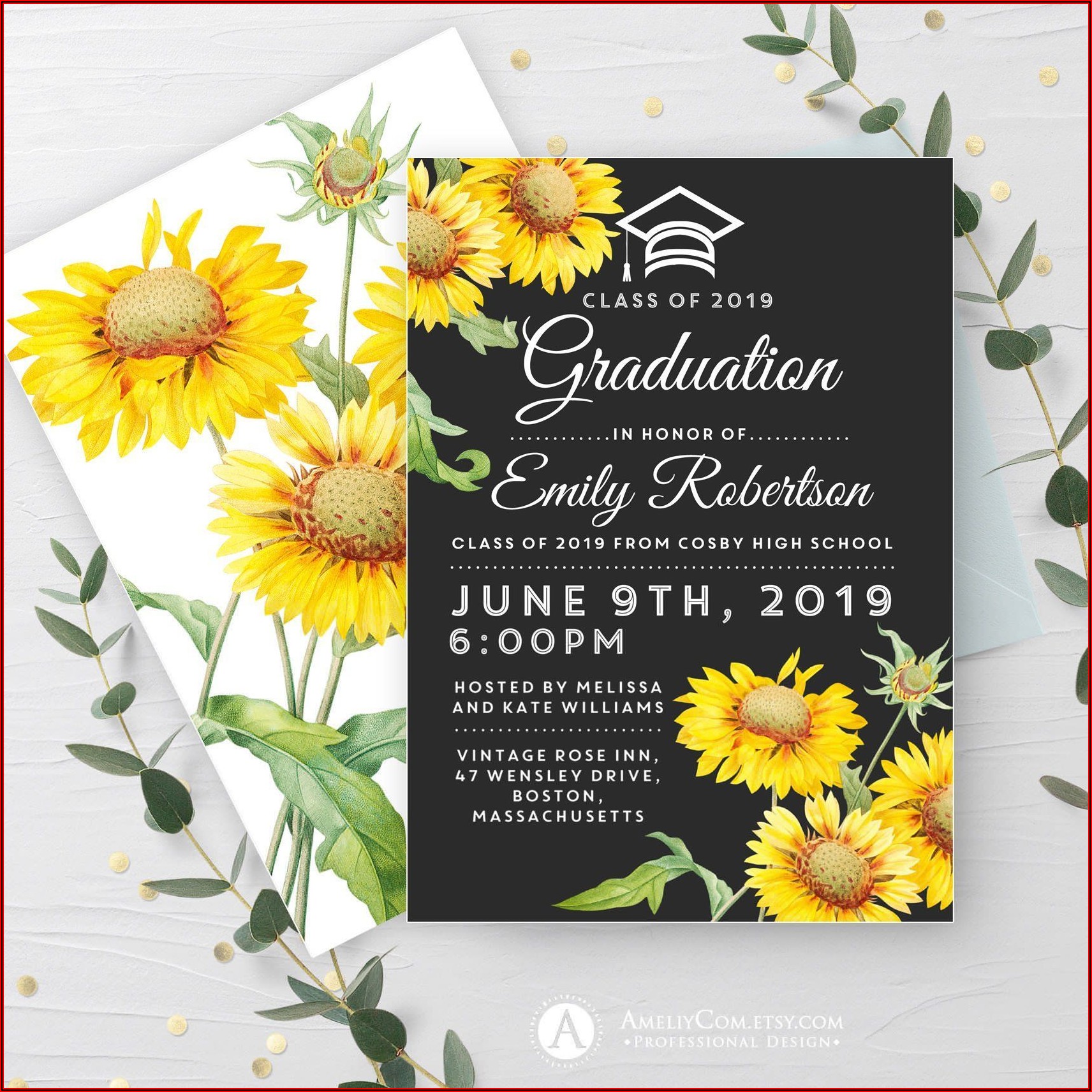 Sunflower Graduation Invitation Template