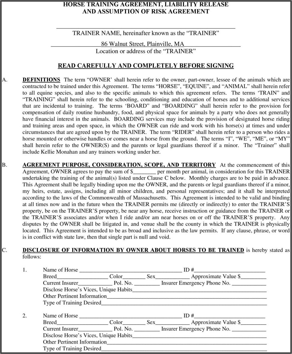 Texas Equine Liability Release Form