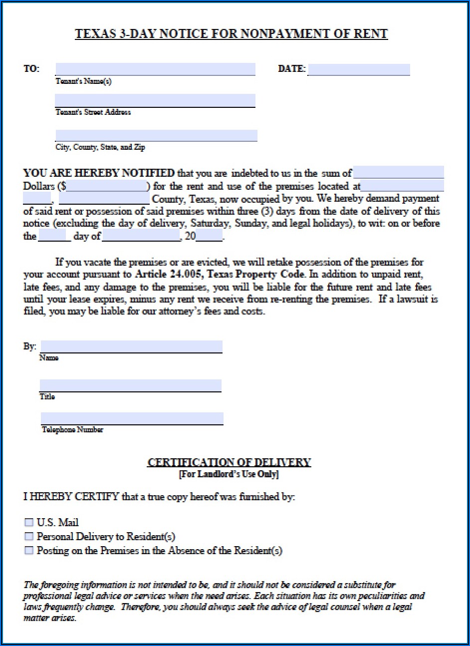 Texas Eviction Notice Form No Lease