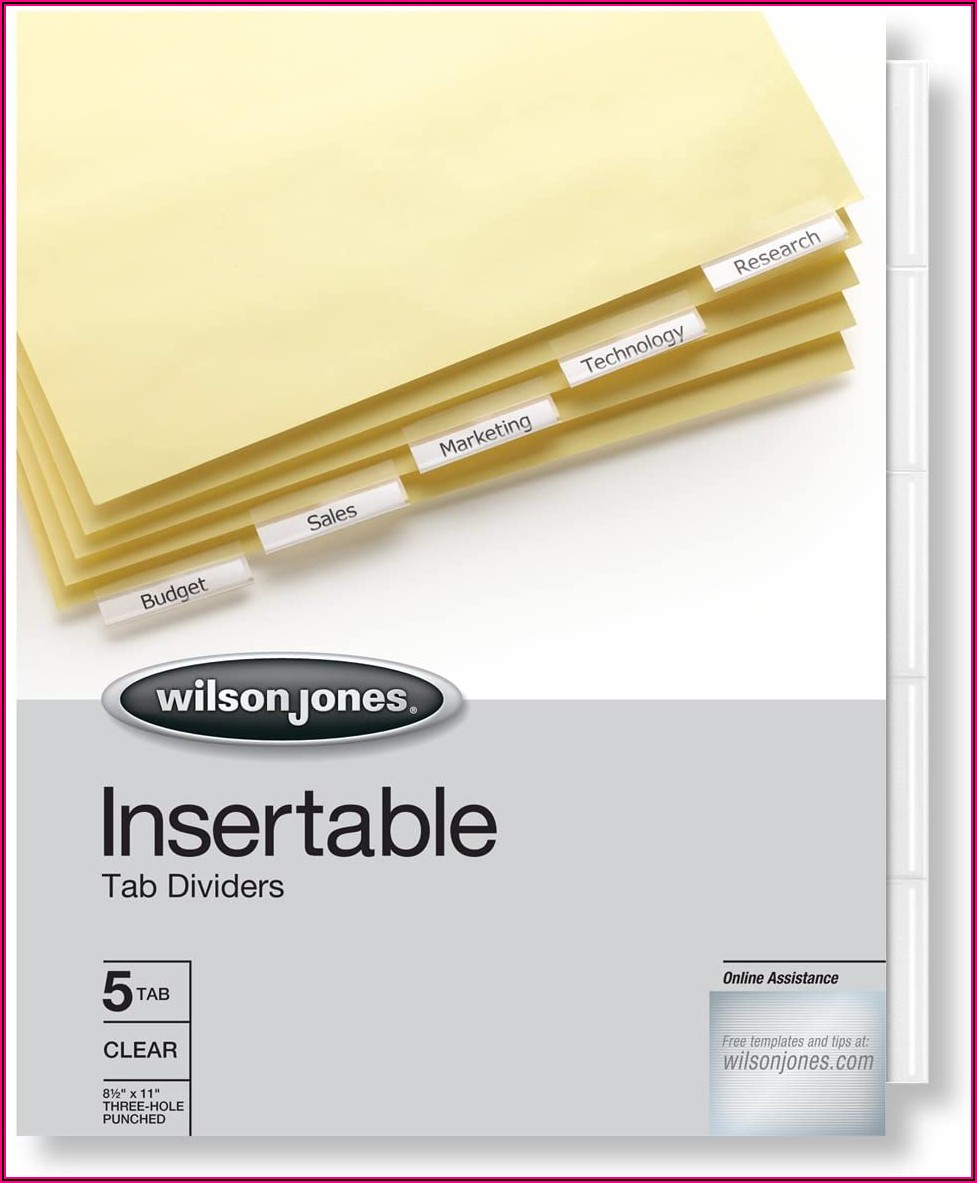 Wilson Jones Insertable Tab Dividers Template